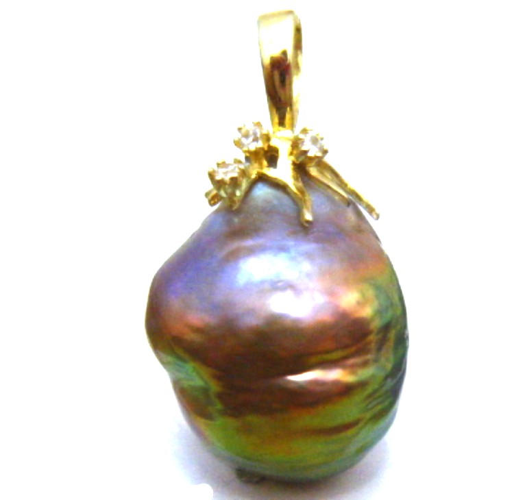 Huge Gold, Blue and Pink Ripple Pearl Pendant